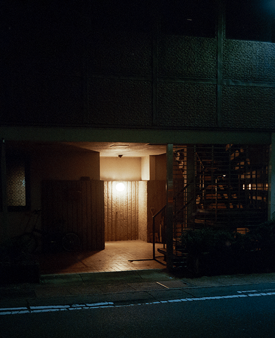 Doorway lit at night
